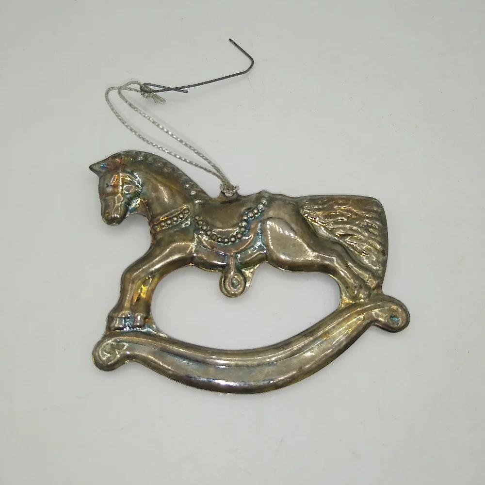 Rocking Horse Silver tone Christmas Tree Ornament Victorian Style Vintage - Picture 11 of 11